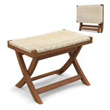 Folding Natural Rattan Ottoman with Hand-woven Seat