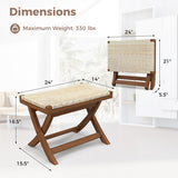 Folding Natural Rattan Ottoman with Hand-woven Seat