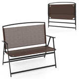 Folding Outdoor Garden Bench 2-Person Patio Bench with Backrest and Armrests-Brown