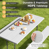 Folding Picnic Table Set with Metal Frame and All-Weather HDPE Tabletop  Umbrella Hole-Gray