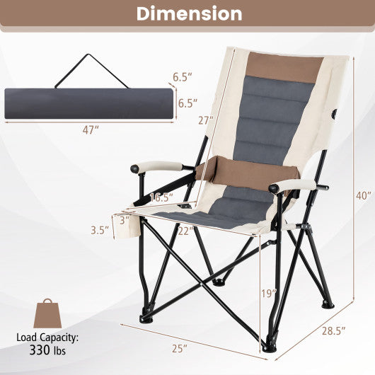 Folding Camping Chair with Cup Holder Armrest and Lumbar Pillow
