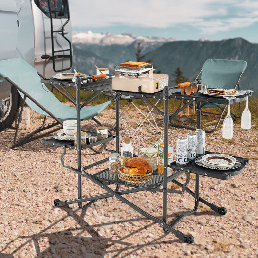 Folding Portable Outdoor Cook Station with Heat-Resistant Aluminum Tabletop