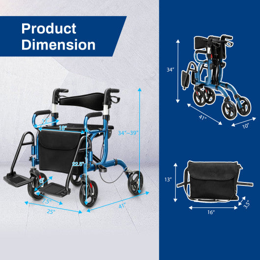 Folding Rollator Walker with 8-inch Wheels and Seat-Navy