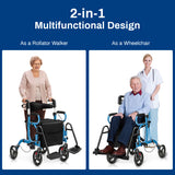 Folding Rollator Walker with 8-inch Wheels and Seat-Navy