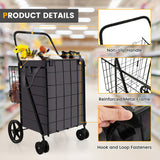 Folding Rolling Shopping Cart with Waterproof Liner and Basket-Black