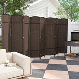 8-Panel Folding Room Divider with Hand-Woven Texture and Solid Wood Frame-Bown