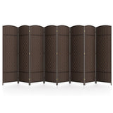 8-Panel Folding Room Divider with Hand-Woven Texture and Solid Wood Frame-Bown