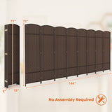 8-Panel Folding Room Divider with Hand-Woven Texture and Solid Wood Frame-Bown