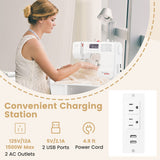 Folding Sewing Table with Charging Station and Storage Shelves-White