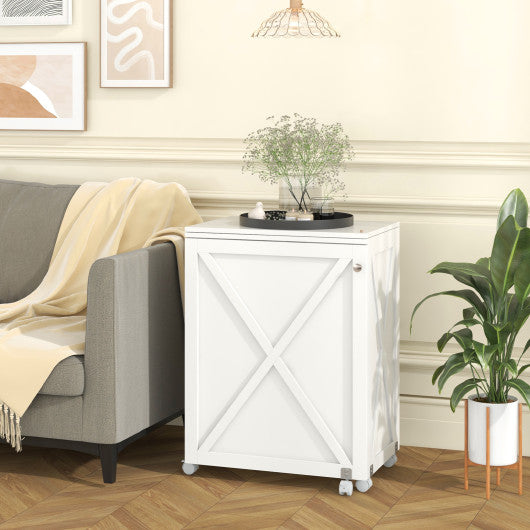 Folding Sewing Table with Storage Shelf and 5 Lockable Wheel-White