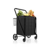Folding Shopping Cart with Waterproof Liner Wheels and Basket-Black
