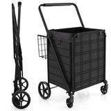 Folding Shopping Cart with Waterproof Liner Wheels and Basket-Black
