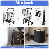 Folding Shopping Cart with Waterproof Liner Wheels and Basket-Black