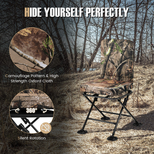 Swivel Folding Chair with Backrest and Padded Cushion-Camouflage