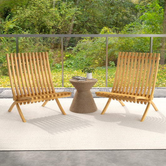 Folding Teak Wood Outdoor Lounge Chair with Slatted Seat and Backrest