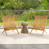 Folding Teak Wood Outdoor Lounge Chair with Slatted Seat and Backrest