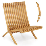 Folding Teak Wood Outdoor Lounge Chair with Slatted Seat and Backrest