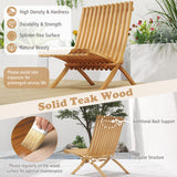 Folding Teak Wood Outdoor Lounge Chair with Slatted Seat and Backrest