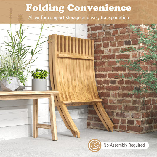 Folding Teak Wood Outdoor Lounge Chair with Slatted Seat and Backrest