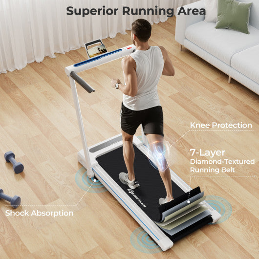 3-in-1 Folding Treadmill with Large Desk and LCD Display-White