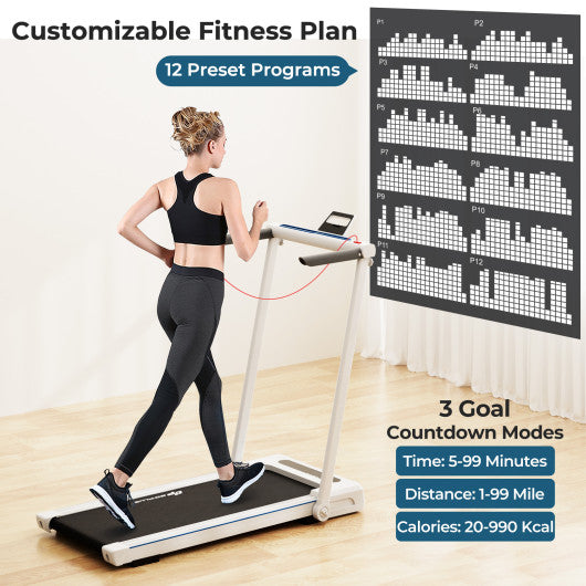 3-in-1 Folding Treadmill with Large Desk and LCD Display-White