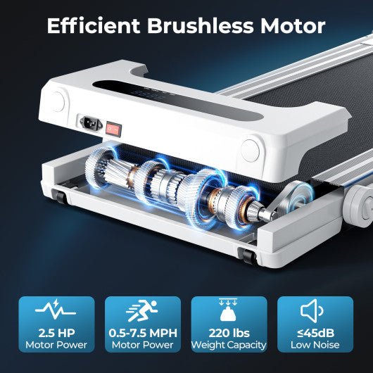 3-in-1 Folding Treadmill with Large Desk and LCD Display-White