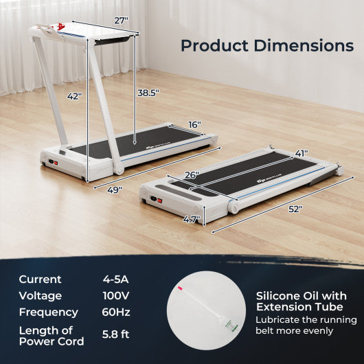 3-in-1 Folding Treadmill with Large Desk and LCD Display-White