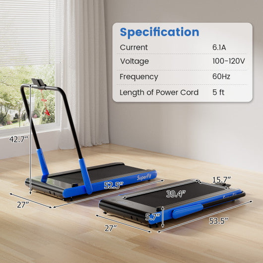 3-in-1 3HP Folding Treadmill with Smart Apps Remote Control and Speakers-Navy