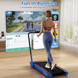 3-in-1 3HP Folding Treadmill with Smart Apps Remote Control and Speakers-Navy