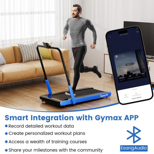 3-in-1 3HP Folding Treadmill with Smart Apps Remote Control and Speakers-Navy