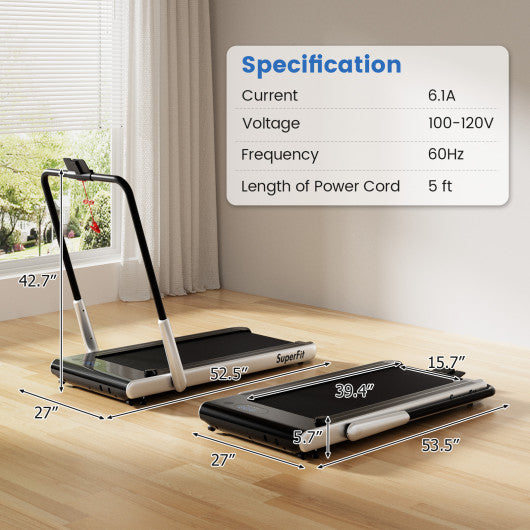 3-in-1 3HP Folding Treadmill with Smart Apps Remote Control and Speakers-Silver