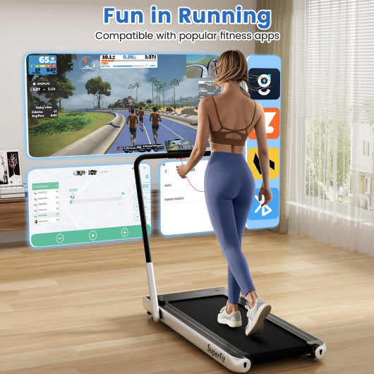 3-in-1 3HP Folding Treadmill with Smart Apps Remote Control and Speakers-Silver