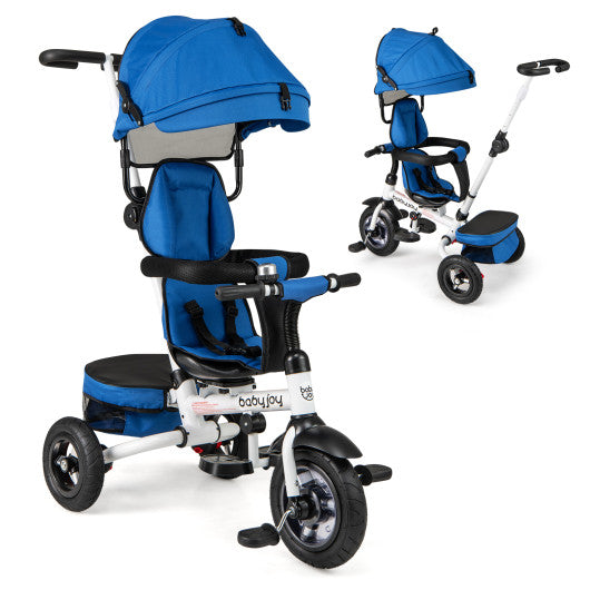 Folding Tricycle Baby Stroller with Reversible Seat and Adjustable Canopy-Blue
