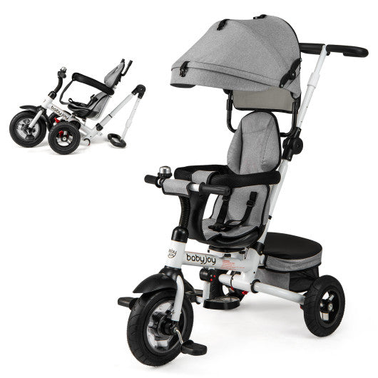 Folding Tricycle Baby Stroller with Reversible Seat and Adjustable Canopy-Gray