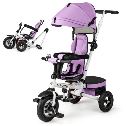 Folding Tricycle Baby Stroller with Reversible Seat and Adjustable Canopy-Pink