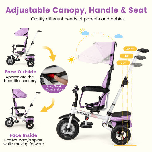 Folding Tricycle Baby Stroller with Reversible Seat and Adjustable Canopy-Pink