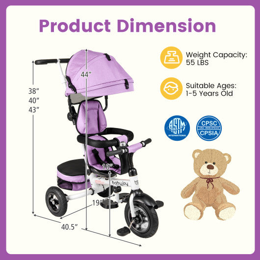 Folding Tricycle Baby Stroller with Reversible Seat and Adjustable Canopy-Pink
