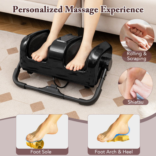 Foot and Calf Massager with Heat Shiatsu Deep Kneading Rolling Smart Electric Leg Massager-Black