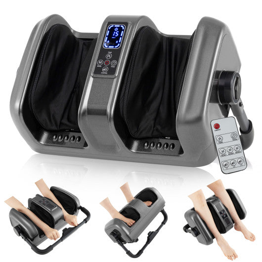 Foot and Calf Massager with Heat Shiatsu Deep Kneading Rolling Smart Electric Leg Massager-Gray