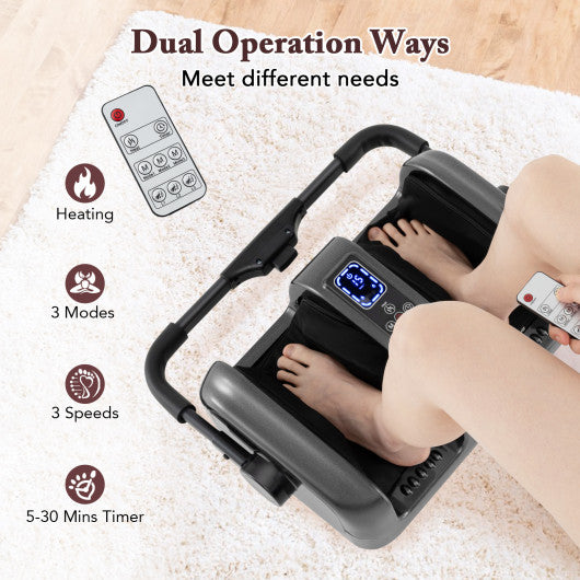 Foot and Calf Massager with Heat Shiatsu Deep Kneading Rolling Smart Electric Leg Massager-Gray