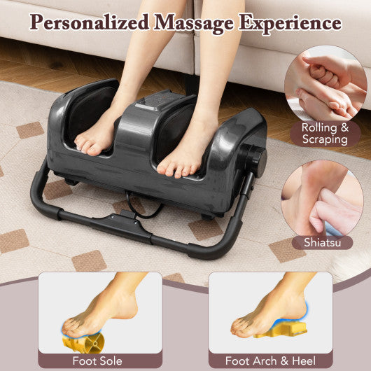 Foot and Calf Massager with Heat Shiatsu Deep Kneading Rolling Smart Electric Leg Massager-Gray