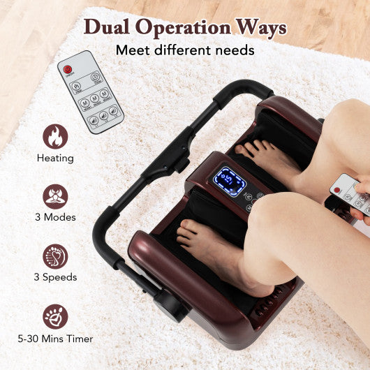 Foot and Calf Massager with Heat Shiatsu Deep Kneading Rolling Smart Electric Leg Massager-Red