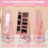 Free-Standing Full Length Kids Jewelry Armoire Cabinet with Storage Capacity-Pink