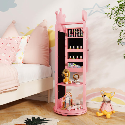 Free-Standing Full Length Mirror Kids Jewelry Armoire Cabinet-Pink