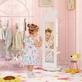 Free-Standing Full Length Mirror Kids Jewelry Armoire Cabinet-White