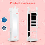 Free-Standing Full Length Mirror Kids Jewelry Armoire Cabinet-White