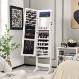 Free Standing Full Length Jewelry Armoire with LED Lights-White