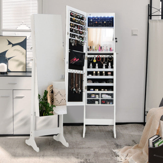 Free Standing Full Length Jewelry Armoire with LED Lights-White