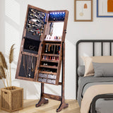 Free Standing Full Length Jewelry Armoire with Lights-Rustic Brown