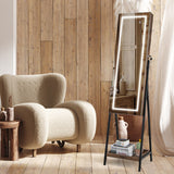 LED Standing Jewelry Mirror Cabinet with 3-Color Lighted Full-Length Mirror-Rustic Brown